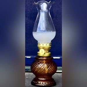 Vintage Mid Century Hobnail Studded Amber Glass Kerosene Lantern Oil Lamp